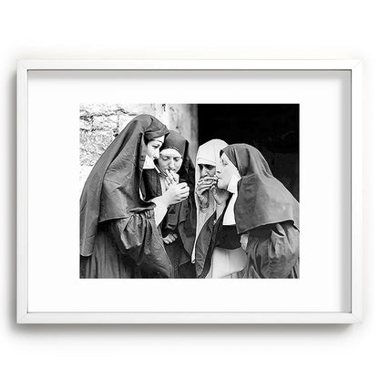 Nuns smoking black and white photograph - photography - photographs portrait for home and wall decor Framed Art Print Gallery Image 108