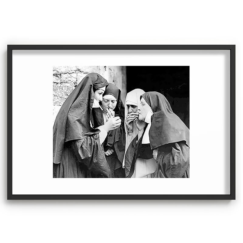 Nuns smoking black and white photograph - photography - photographs portrait for home and wall decor Framed Art Print Gallery Image 85