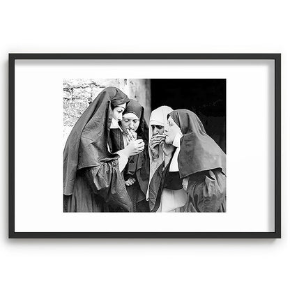 Nuns smoking black and white photograph - photography - photographs portrait for home and wall decor Framed Art Print Gallery Image 85