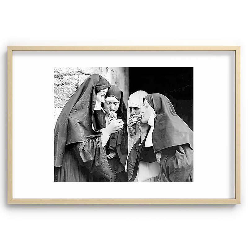 Nuns smoking black and white photograph - photography - photographs portrait for home and wall decor Framed Art Print Gallery Image 102