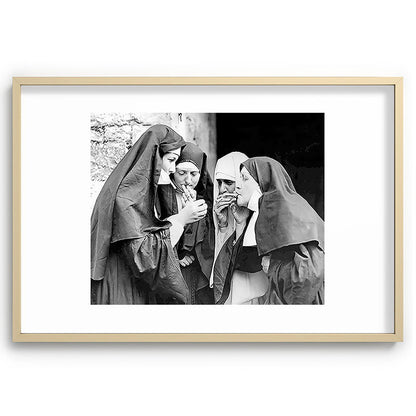 Nuns smoking black and white photograph - photography - photographs portrait for home and wall decor Framed Art Print Gallery Image 102