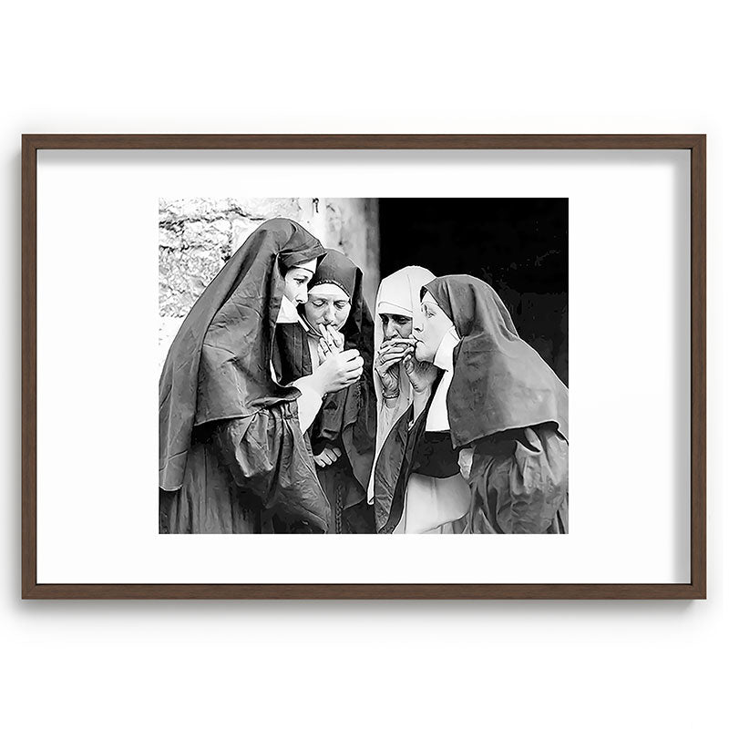 Nuns smoking black and white photograph - photography - photographs portrait for home and wall decor Framed Art Print Gallery Image 94