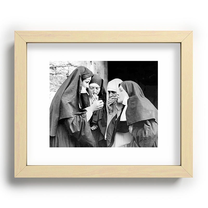 Nuns smoking black and white photograph - photography - photographs portrait for home and wall decor Framed Art Print Gallery Image 96