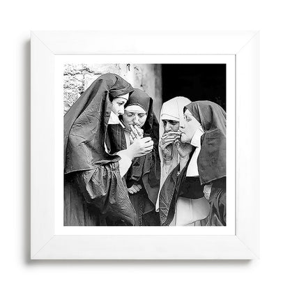 Nuns smoking black and white photograph - photography - photographs portrait for home and wall decor Framed Art Print Gallery Image 79