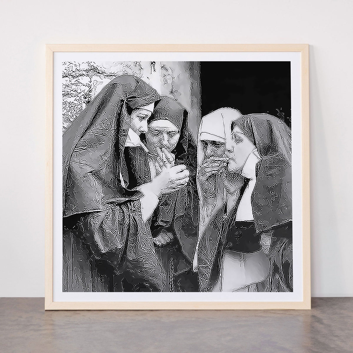 Nuns smoking black and white photograph - photography - photographs portrait for home and wall decor Framed Art Print Gallery Image 77