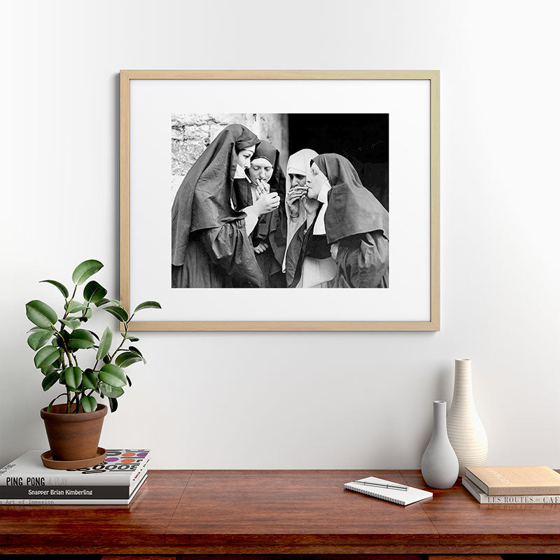 Nuns smoking black and white photograph - photography - photographs portrait for home and wall decor Framed Art Print Gallery Image 67