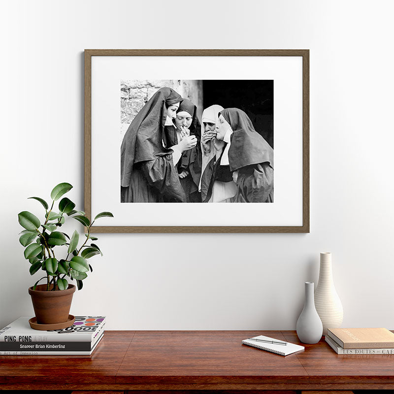 Nuns smoking black and white photograph - photography - photographs portrait for home and wall decor Framed Art Print Gallery Image 58