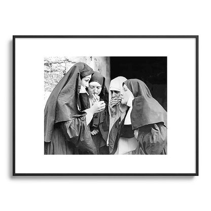 Nuns smoking black and white photograph - photography - photographs portrait for home and wall decor Framed Art Print Gallery Image 116
