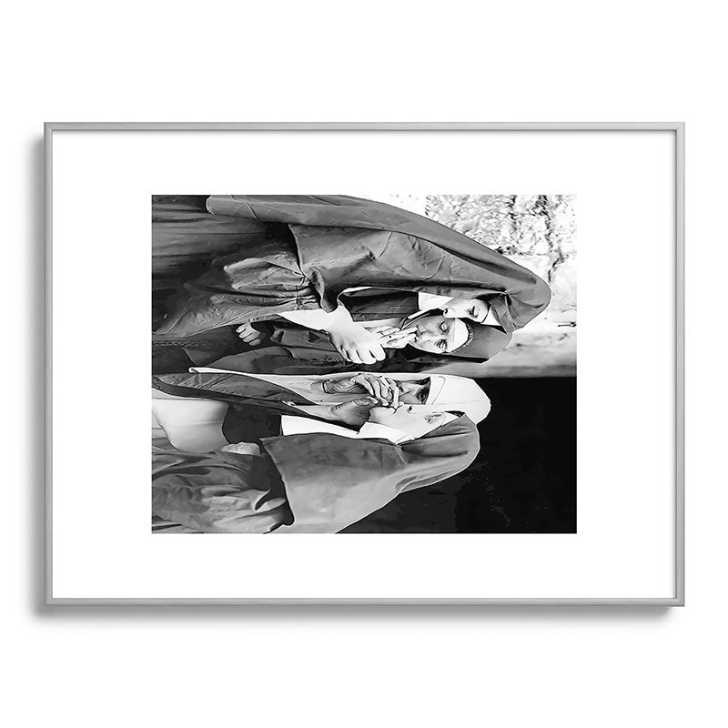 Nuns smoking black and white photograph - photography - photographs portrait for home and wall decor Framed Art Print Gallery Image 134