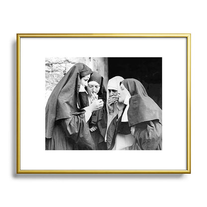 Nuns smoking black and white photograph - photography - photographs portrait for home and wall decor Framed Art Print Gallery Image 120