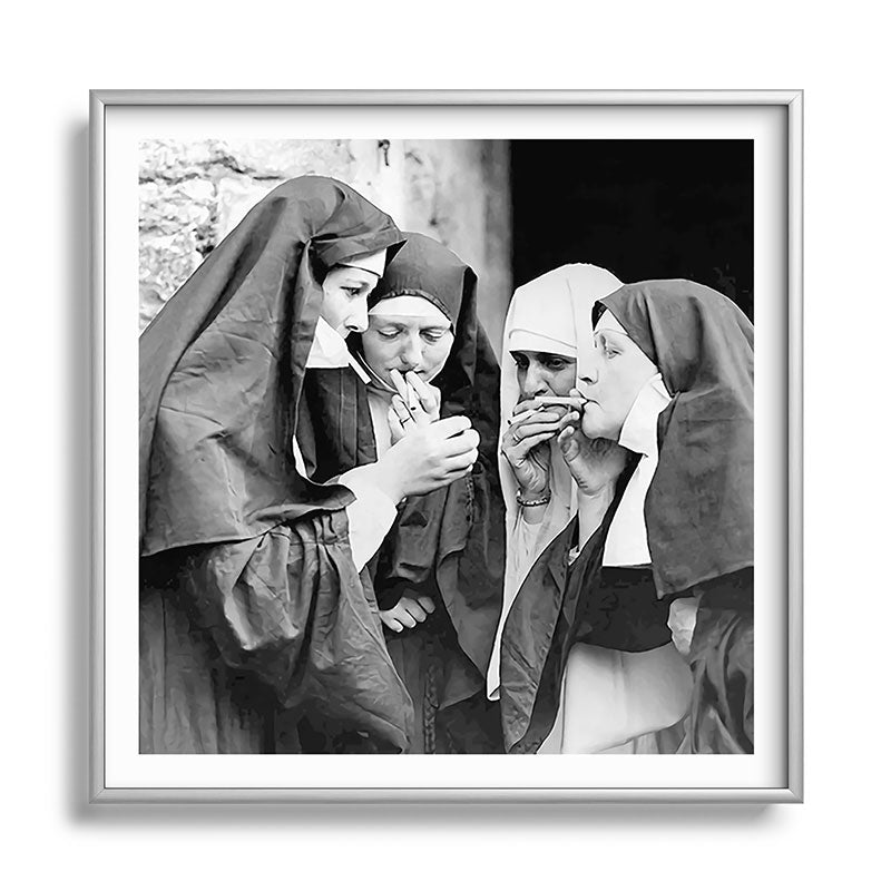 Nuns smoking black and white photograph - photography - photographs portrait for home and wall decor Framed Art Print Gallery Image 140
