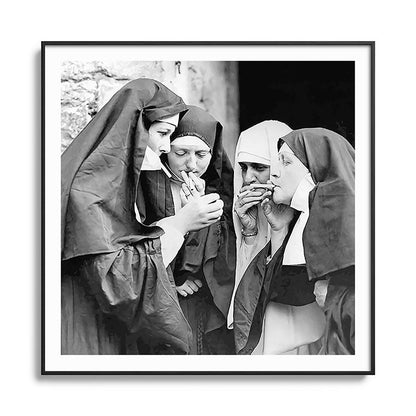 Nuns smoking black and white photograph - photography - photographs portrait for home and wall decor Framed Art Print Gallery Image 126