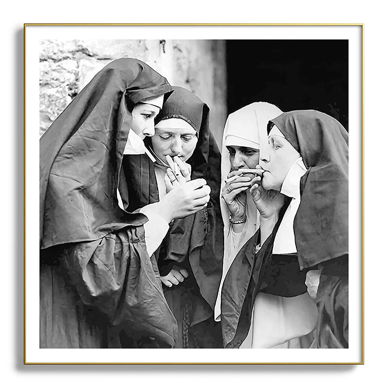 Nuns smoking black and white photograph - photography - photographs portrait for home and wall decor Framed Art Print Gallery Image 139