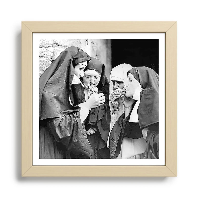 Nuns smoking black and white photograph - photography - photographs portrait for home and wall decor Framed Art Print Gallery Image 24