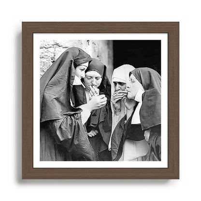 Nuns smoking black and white photograph - photography - photographs portrait for home and wall decor Framed Art Print Gallery Image 13