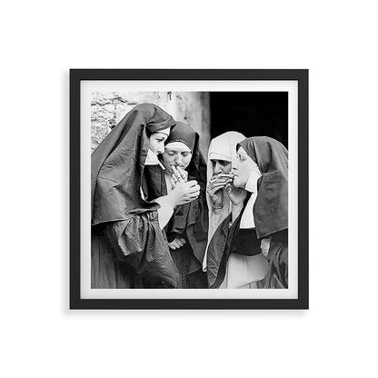 Nuns smoking black and white photograph - photography - photographs portrait for home and wall decor Framed Art Print Gallery Image 7