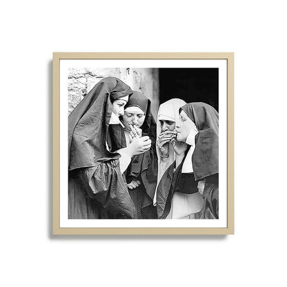 Nuns smoking black and white photograph - photography - photographs portrait for home and wall decor Framed Art Print Gallery Image 27