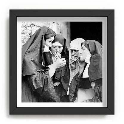 Nuns smoking black and white photograph - photography - photographs portrait for home and wall decor Framed Art Print Gallery Image 90