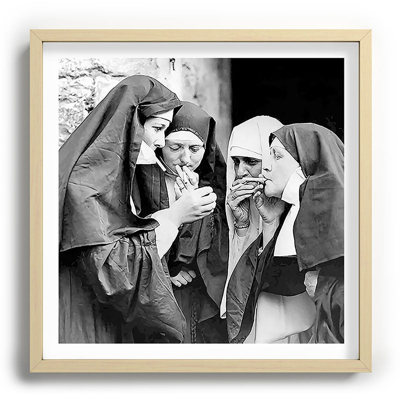 Nuns smoking black and white photograph - photography - photographs portrait for home and wall decor Framed Art Print Gallery Image 109