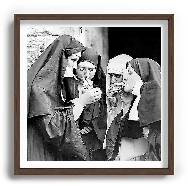 Nuns smoking black and white photograph - photography - photographs portrait for home and wall decor Framed Art Print Gallery Image 101