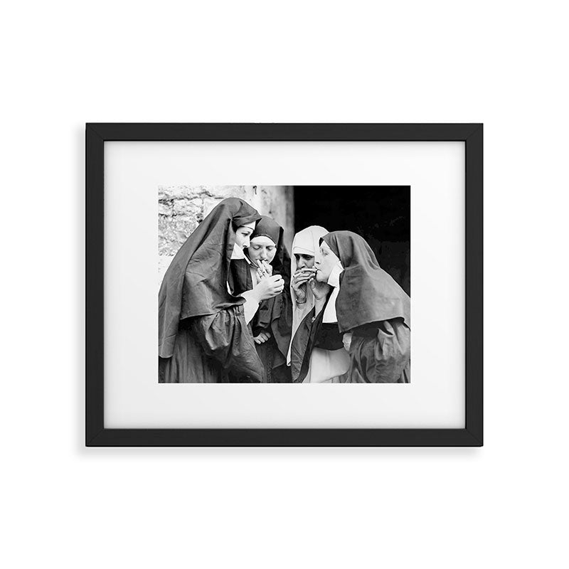 Nuns smoking black and white photograph - photography - photographs portrait for home and wall decor Framed Art Print Gallery Image 3