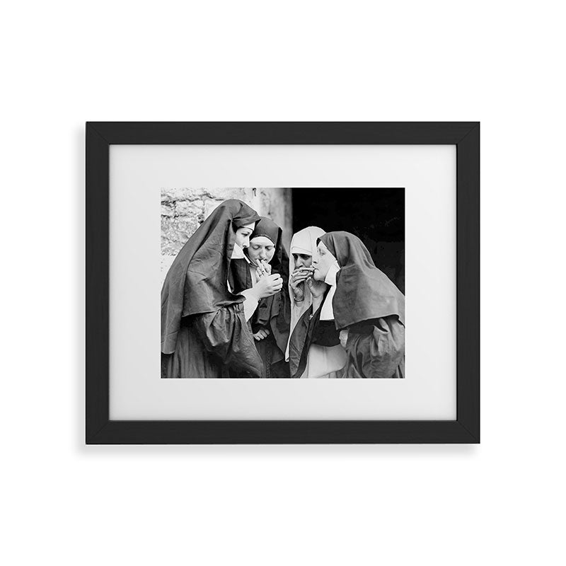 Nuns smoking black and white photograph - photography - photographs portrait for home and wall decor Framed Art Print Gallery Image 45