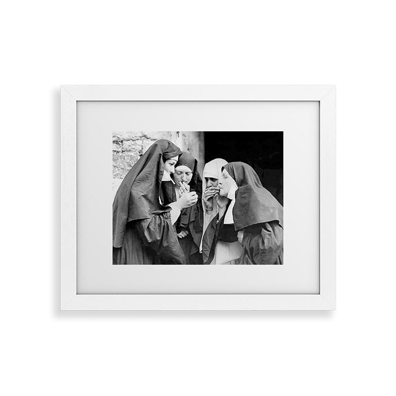 Nuns smoking black and white photograph - photography - photographs portrait for home and wall decor Framed Art Print Gallery Image 75