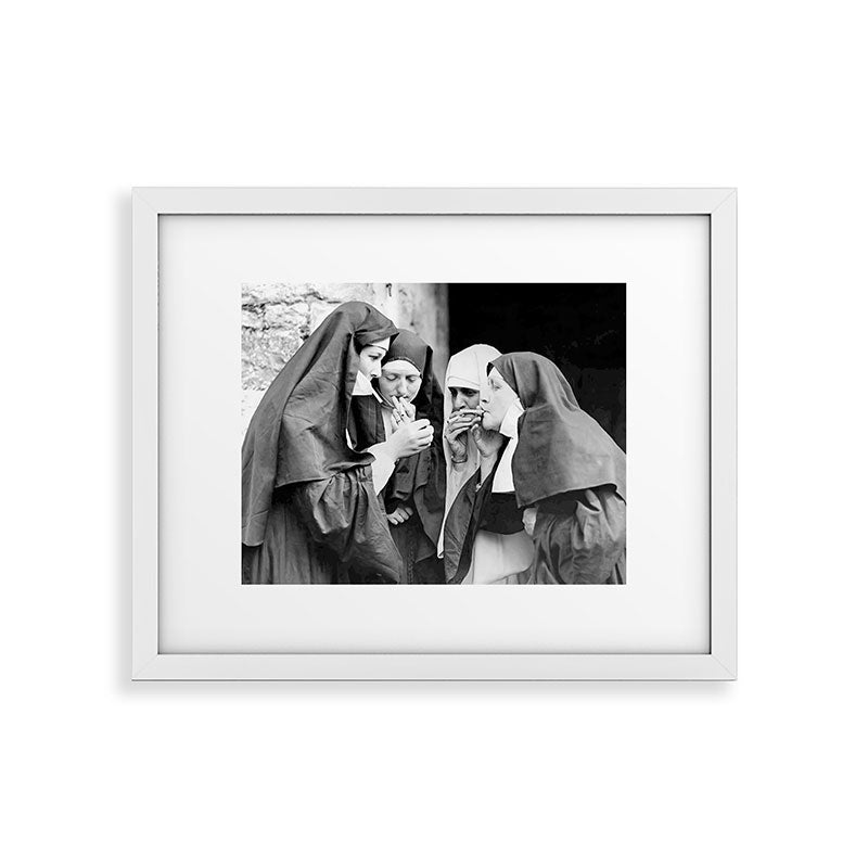 Nuns smoking black and white photograph - photography - photographs portrait for home and wall decor Framed Art Print Gallery Image 36