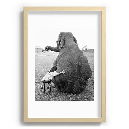 Odd Best Friends, Sweet Little Girl hugging elephant black and white photograph Framed Art Print Gallery Image 97