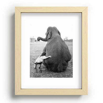 Odd Best Friends, Sweet Little Girl hugging elephant black and white photograph Framed Art Print Gallery Image 95