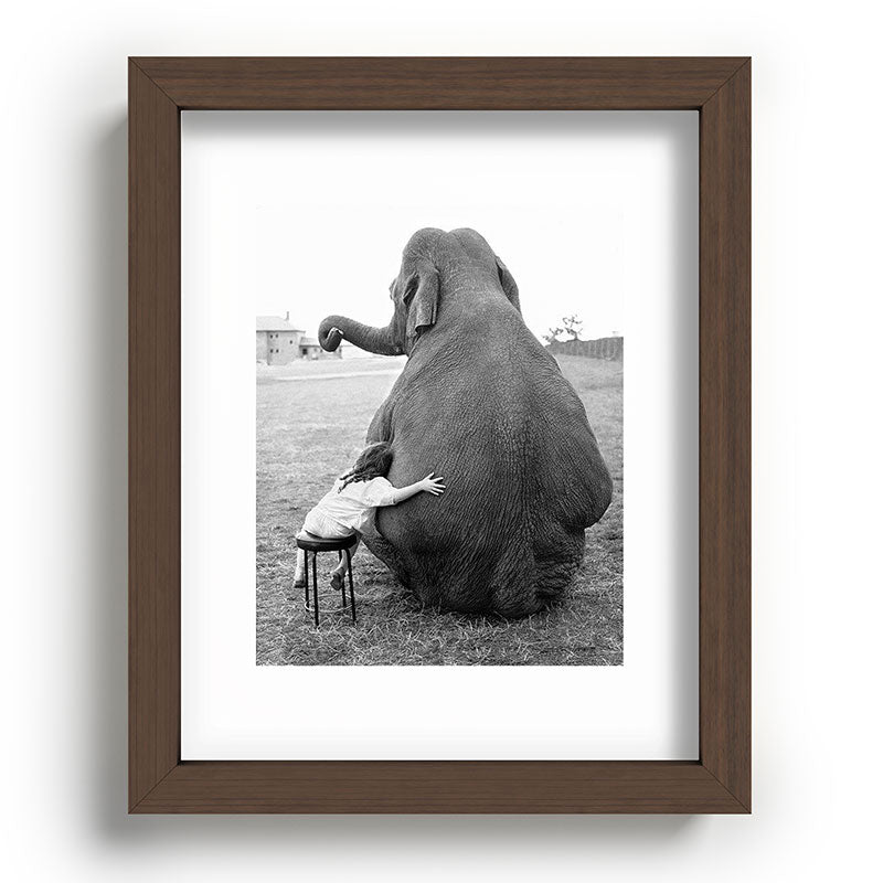 Odd Best Friends, Sweet Little Girl hugging elephant black and white photograph Framed Art Print Gallery Image 86