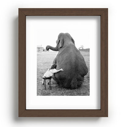 Odd Best Friends, Sweet Little Girl hugging elephant black and white photograph Framed Art Print Gallery Image 88