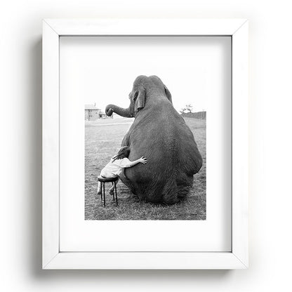Odd Best Friends, Sweet Little Girl hugging elephant black and white photograph Framed Art Print Gallery Image 104