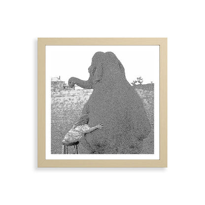 Odd Best Friends, Sweet Little Girl hugging elephant black and white photograph Framed Art Print Gallery Image 71