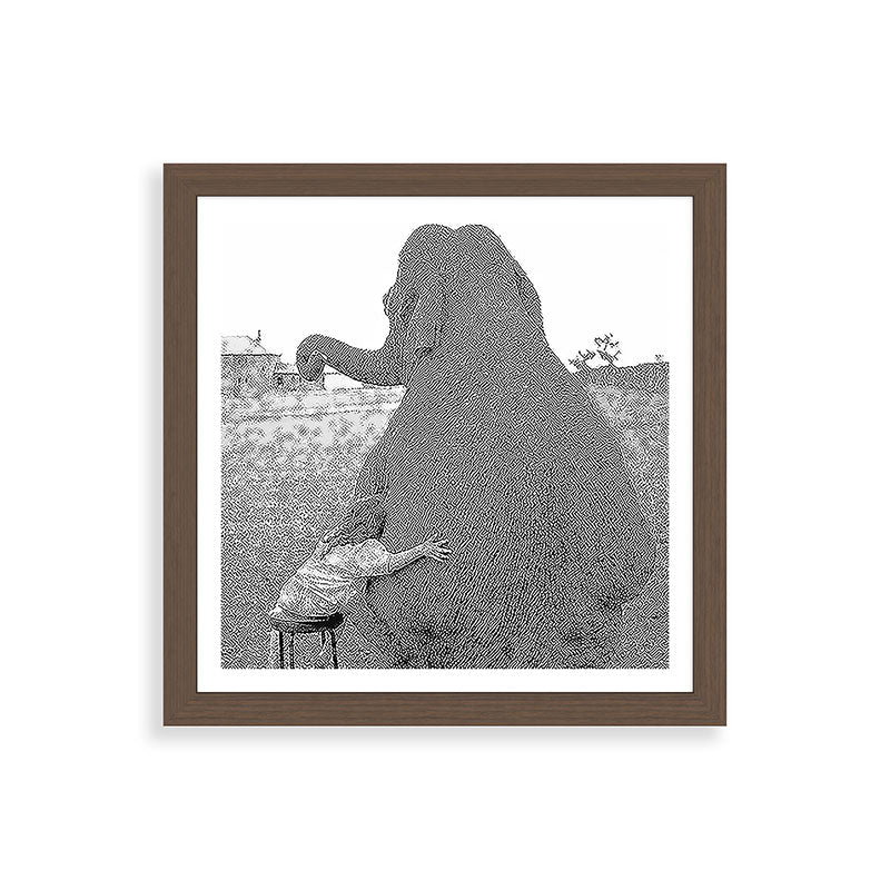 Odd Best Friends, Sweet Little Girl hugging elephant black and white photograph Framed Art Print Gallery Image 60