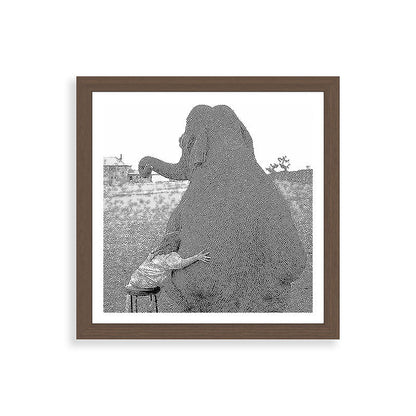 Odd Best Friends, Sweet Little Girl hugging elephant black and white photograph Framed Art Print Gallery Image 60