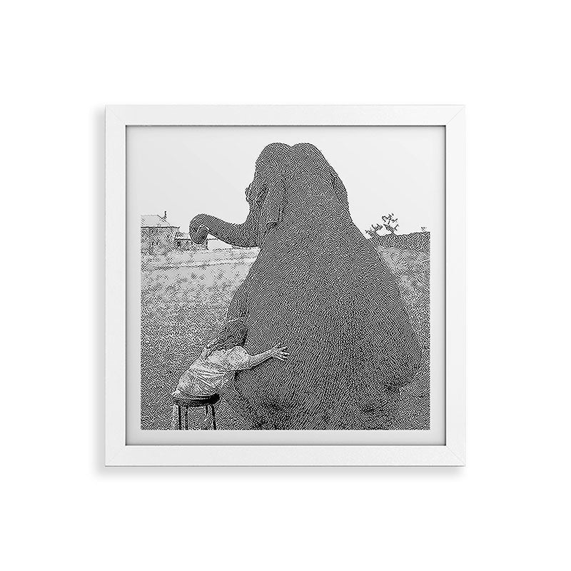 Odd Best Friends, Sweet Little Girl hugging elephant black and white photograph Framed Art Print Gallery Image 82
