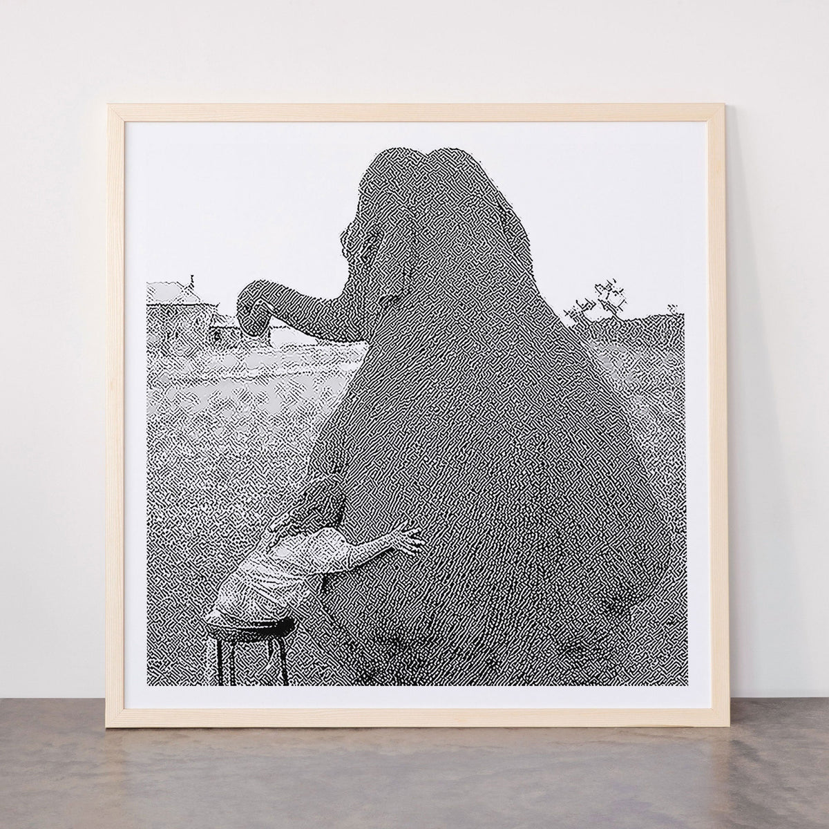 Odd Best Friends, Sweet Little Girl hugging elephant black and white photograph Framed Art Print Gallery Image 77