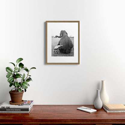 Odd Best Friends, Sweet Little Girl hugging elephant black and white photograph Framed Art Print Gallery Image 16