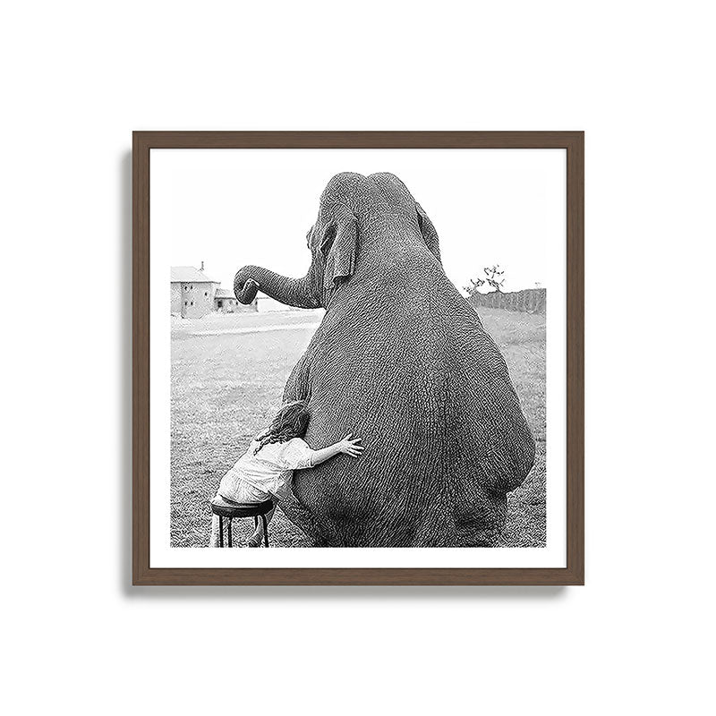 Odd Best Friends, Sweet Little Girl hugging elephant black and white photograph Framed Art Print Gallery Image 17