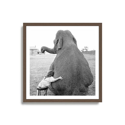 Odd Best Friends, Sweet Little Girl hugging elephant black and white photograph Framed Art Print Gallery Image 17