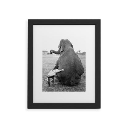 Odd Best Friends, Sweet Little Girl hugging elephant black and white photograph Framed Art Print Gallery Image 47