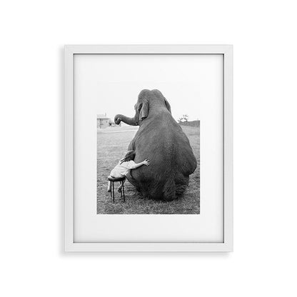 Odd Best Friends, Sweet Little Girl hugging elephant black and white photograph Framed Art Print Gallery Image 31
