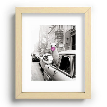 Perfect Pink Bubble Gum Llama taking a New York Taxi black and white photograph Framed Art Print Gallery Image 96