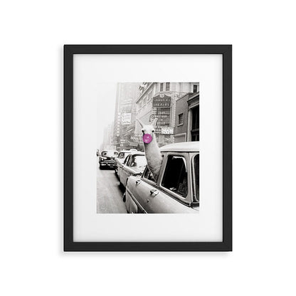Perfect Pink Bubble Gum Llama taking a New York Taxi black and white photograph Framed Art Print Gallery Image 3
