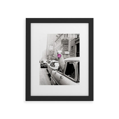 Perfect Pink Bubble Gum Llama taking a New York Taxi black and white photograph Framed Art Print Gallery Image 45