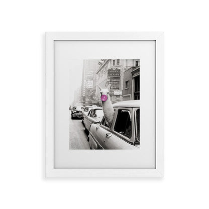 Perfect Pink Bubble Gum Llama taking a New York Taxi black and white photograph Framed Art Print Gallery Image 74