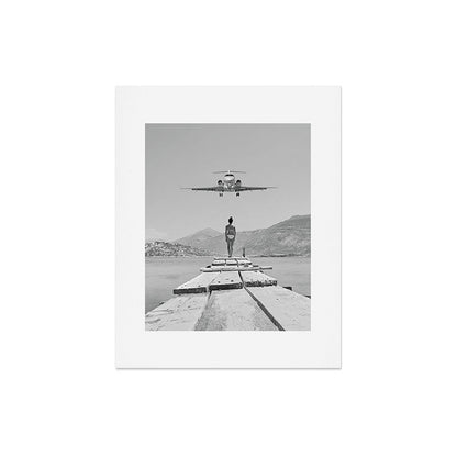 Steady As She Goes; aircraft coming in for an island landing black and white photography- photographs Art Print Gallery Image 7