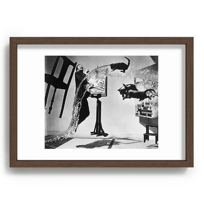 Dalí Atomicus, Salvador Dali painting with flying cats and water spurts surrealism / surrealist black and white photograph / photography by Philippe Halsman Framed Art Print Gallery Image 89