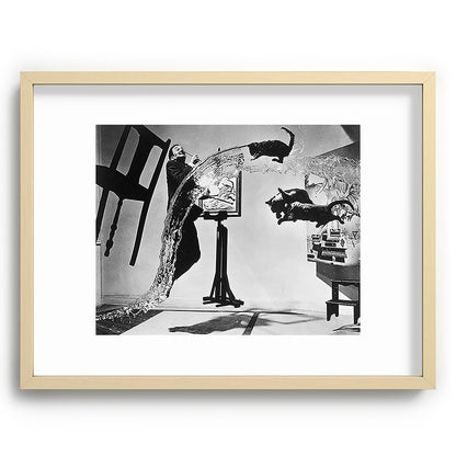 Dalí Atomicus, Salvador Dali painting with flying cats and water spurts surrealism / surrealist black and white photograph / photography by Philippe Halsman Framed Art Print Gallery Image 99